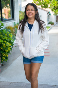 Woman's Ivory Zip Up Hoodie with The Guard Embroidery